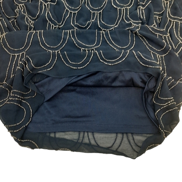 Cache Beaded Blouson Navy Chiffon Cocktail Dress Size 2‎ Women's - Picture 8 of 12